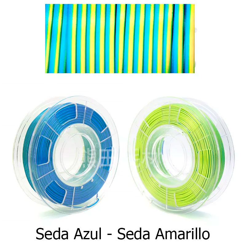 fil3dval bobina pla color mágico bicolor seda azul - seda amarillo