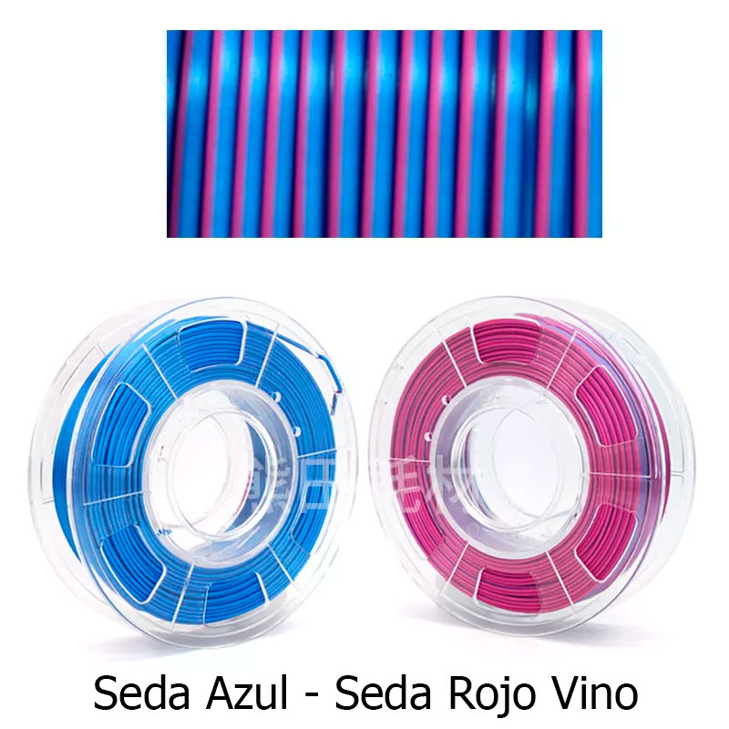 fil3dval bobina pla color mágico bicolor seda azul - seda rojo vino