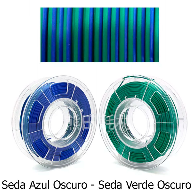 fil3dval bobina pla color mágico bicolor seda azul oscuro - seda verde oscuro