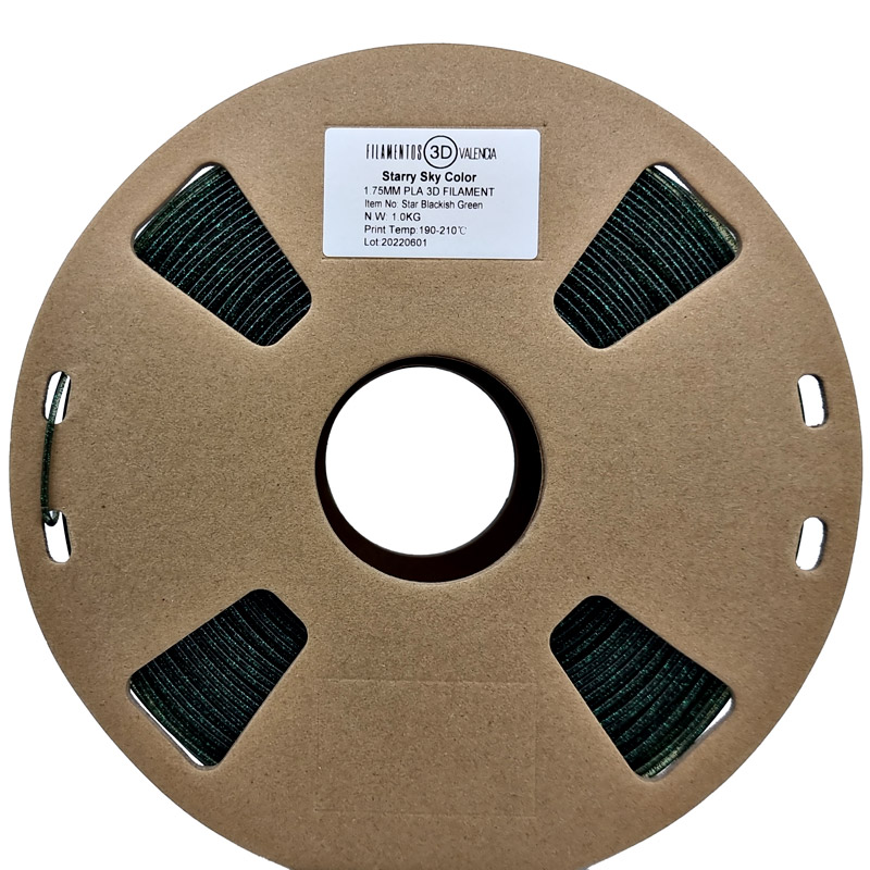 fil3dval bobina pla purpurina verde-negro transparente estrellado