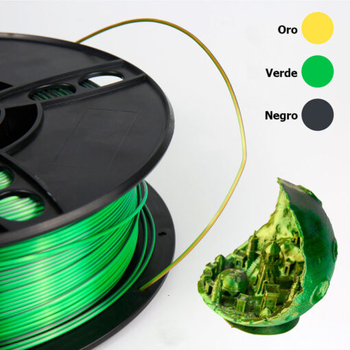 fil3dval bobina pla color mágico tricolor seda oro-verde-negro