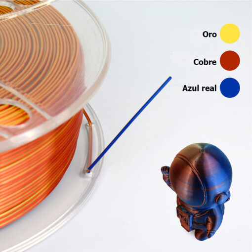 fil3dval bobina pla color mágico tricolor seda oro-cobre-azul real